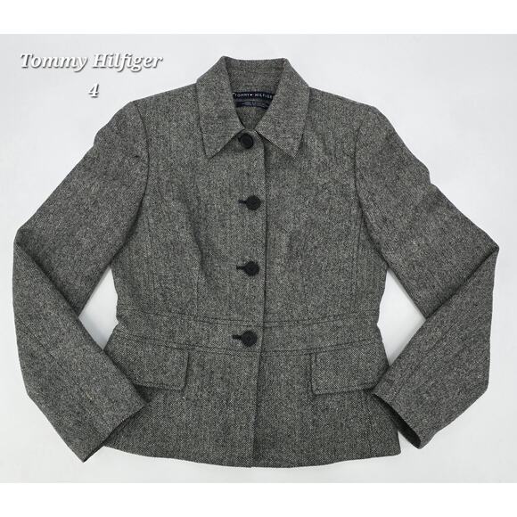 Tommy Hilfiger Gray Herringbone Wool Blend Blazer Jacket Women’s Size 4 - Picture 1 of 4